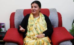 (160307) -- KATHMANDU, March 7, 2016 (Xinhua) -- Nepalese President Bidya Devi Bhandari speaks during an interview with Xinhua journalists in Kathmandu, Nepal, March 7, 2016. Nepalese President Bidya Devi Bhandari has expressed happiness over growing participation of women in Nepali politics in the recent years. (Xinhua)